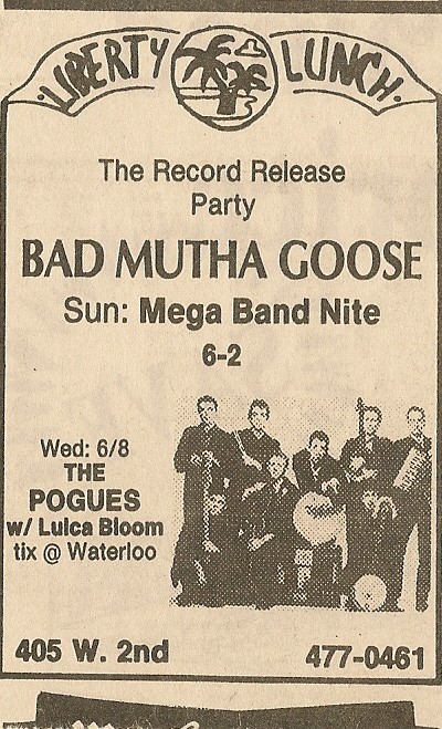 The Pogues - Liberty Lunch - advert